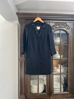Kate Spade Beaded V-Neck Black Mini Dress